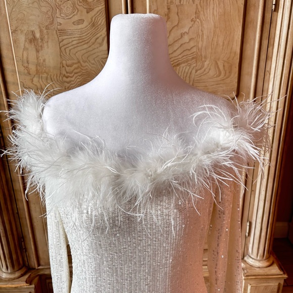 Dresses & Skirts - NEW White Dress, White Sequins Dress, Dress with Feathers, Prom, NWOT, Size L